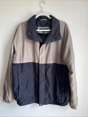 Claiborne Men's Two-Tone Windbreaker Jacket Large Taupe Black Zip  Vintage